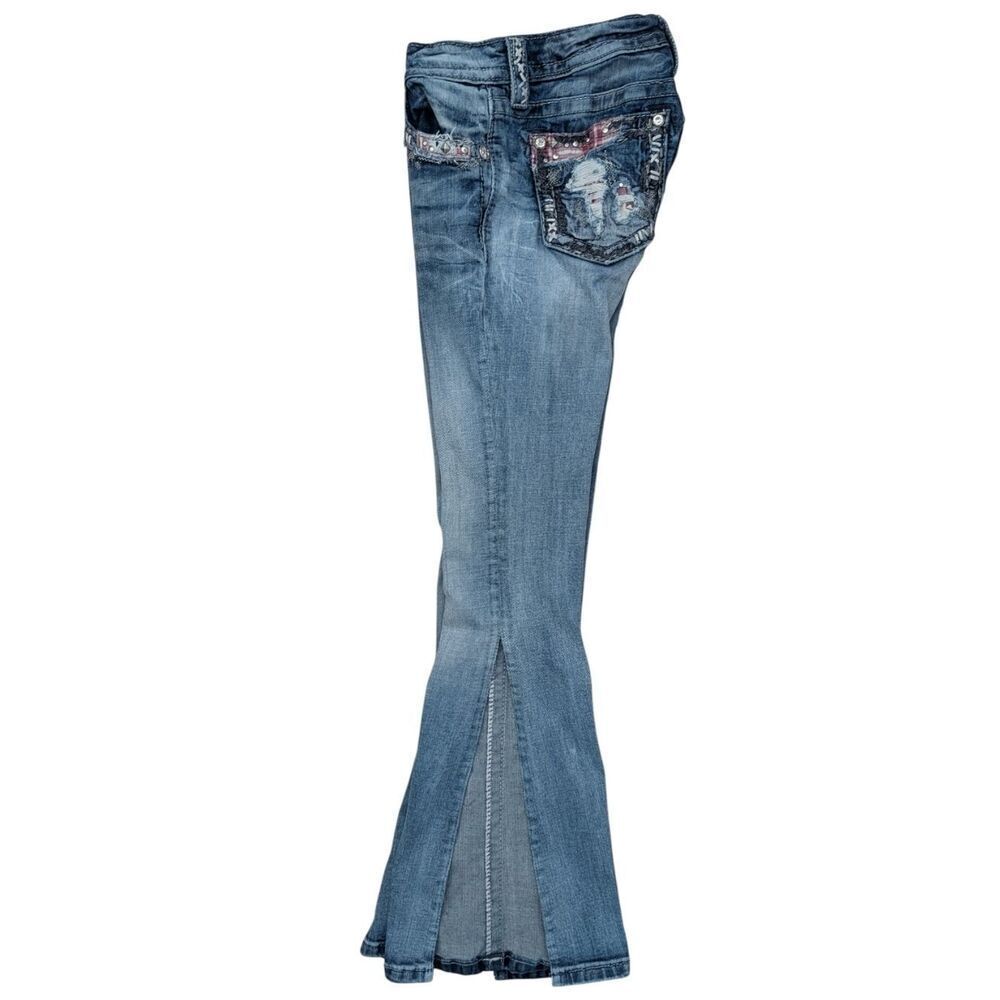 Miss Me Standard Boot Side Slit Embellished Jeans 25 Plaid Distressed Y2K Medium - Picture 5 of 11